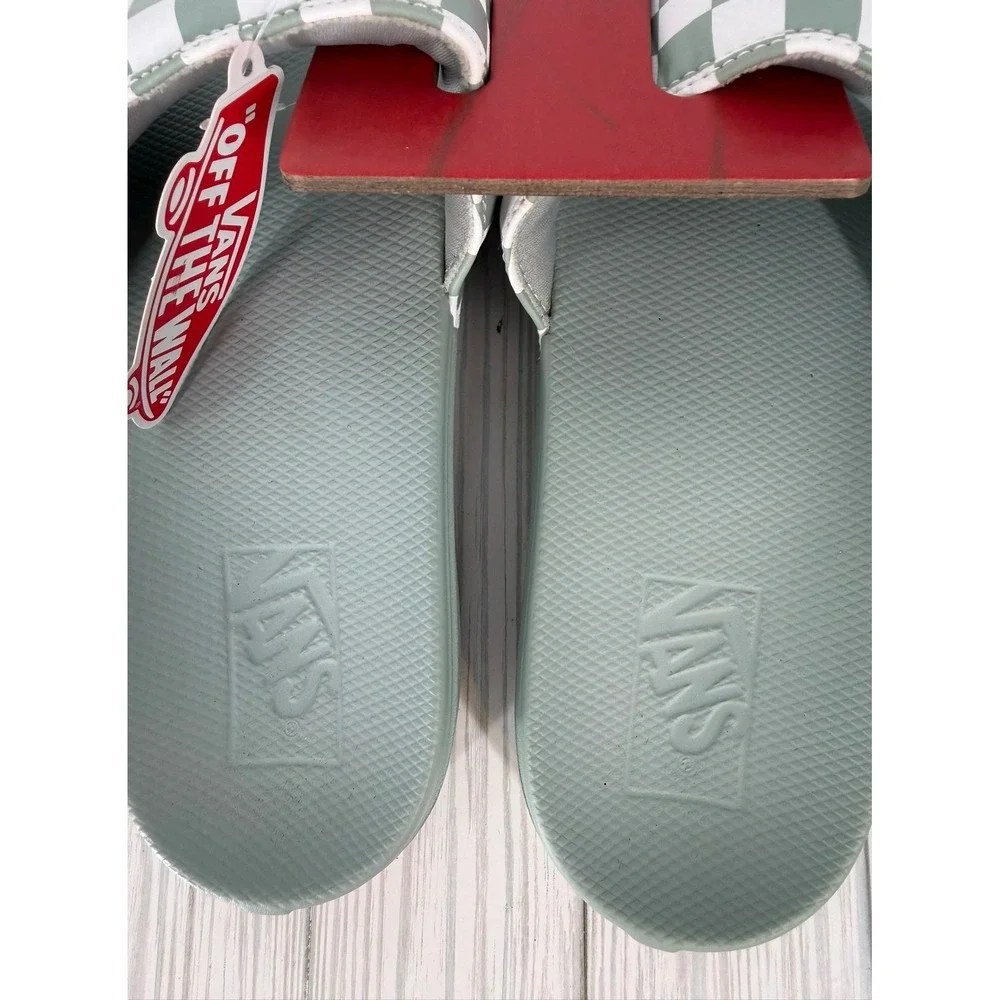 Vans La Costa Checkers Slide-On Sandals Sage Gray White board Mens Size 12 New